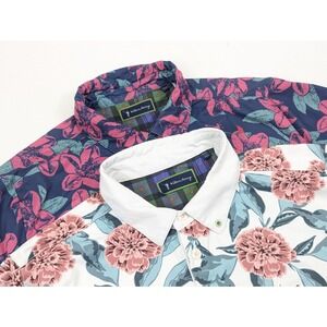 William Murray Polo Shirt Mens Medium Lot 2 White Performance Floral Golf Multi